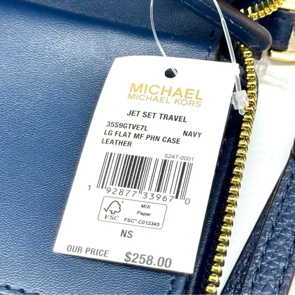 Michael Kors Jet Set Travel Flat MF Phone Case Wallet Navy Blue